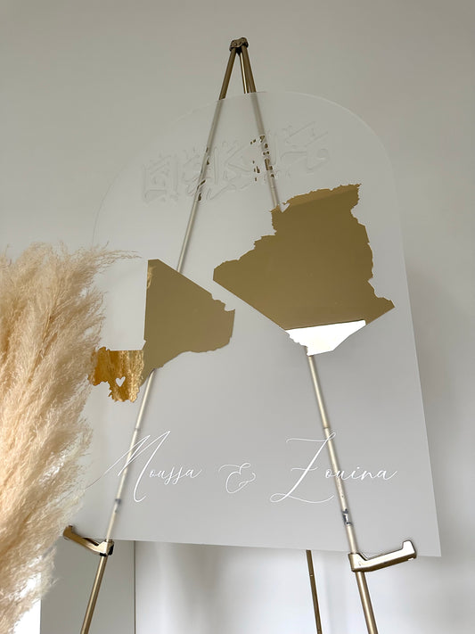 Panneau calligraphie/pays - plexi doré